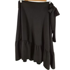 Free People‎ Black Willow Knit Asymmetrical Ruffle Wrap Midi Skirt Medium